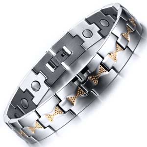 18K Gold Stainless Steel Magnetic Bracelet Men 8.5" Adjustable