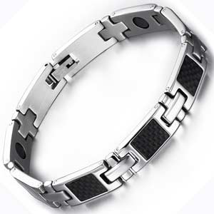 Men Black Carbon Bracelet Magnetic 4 Elements 8.5" Adjustable